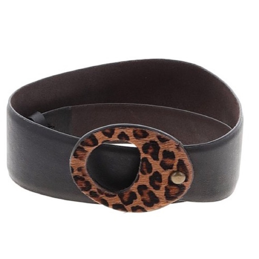 Chico's Black Belt with Leopard Print Buckle